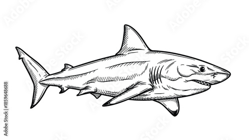 Line Art Shark Illustration Of A Swift Ocean Predator In Open Water