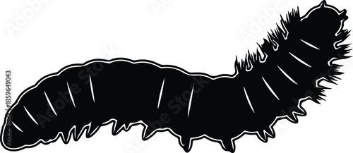 Silhouette of a hairy caterpillar crawling on white background Vector Illustration