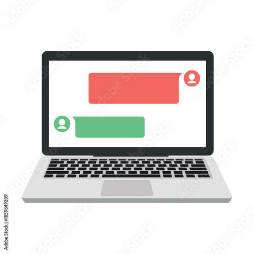 Laptop with chat bubbles for online communication