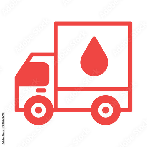 Red delivery truck with a water drop icon