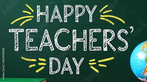 Happy Teachers Day Chalkboard Globe