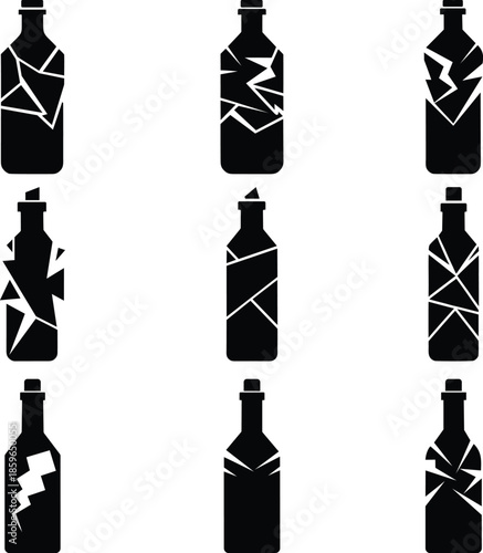 broken bottle vector silhouette set art and illustration