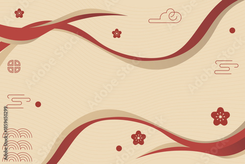 Asian-Inspired Abstract: A beautifully designed abstract composition, exuding elegance with soft, flowing lines and traditional oriental motifs.