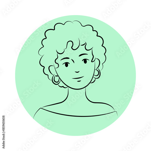 Smiling Woman Avatar with Curly Hair Minimal Outline Style