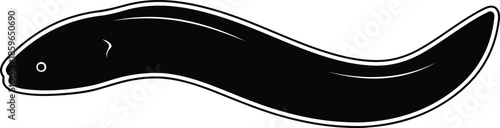 Silhouette Black Eel Swimming Marine Life Animal Contour Isolated Vector Illustration
