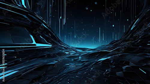 Abstract Inspirational Computer Wallpaper for Productivity Dark futuristic abstract landscape with metallic surfaces and blue glow This image was created using AI based on my original prompt.
