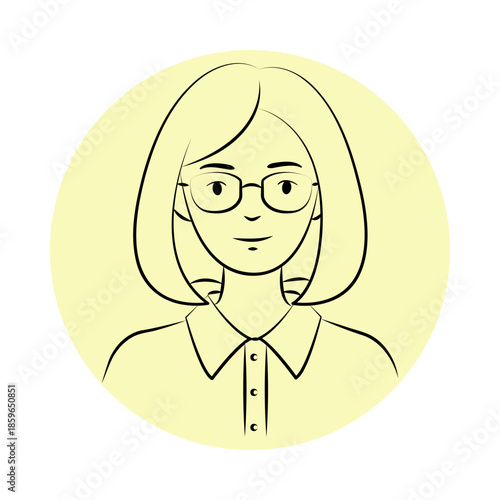 Professional Woman Avatar with Eyeglasses Outline Illustration