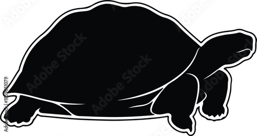 Silhouette giant tortoise walking slowly on white background Vector Illustration