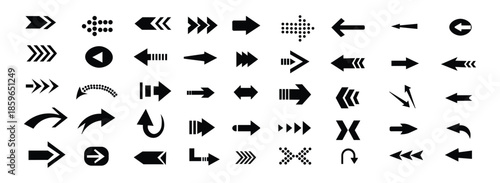 Arrow Icons Set – Bold Directional Symbols, Navigation Pointer Signs, Black Arrow Vector Collection