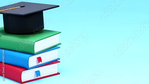 Stack of books with graduation cap on top  education concept