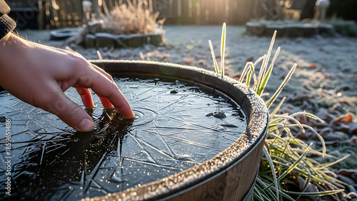 Outdoor ice bath for cold water therapy in winter