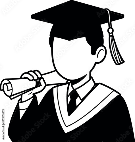 Graduate student wearing academic regalia and holding diploma