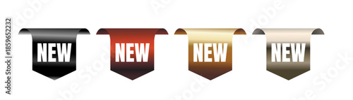  New  - product labels, vector set of ribbon tags in black, red, gold and silver colors. Isolated.