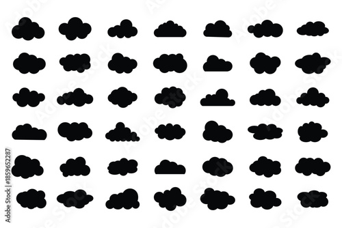weather cloud icons sky clouds set .  Blue cloud silhouette collection in cute flat cartoon style for web background. Blue cloud collection. Cloud icon vector set .