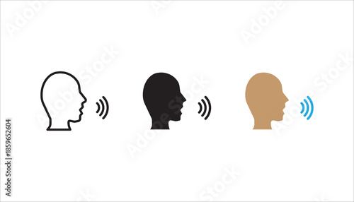 thin line head like voice command icon set, concept of girl or boy singing or speaking and control technology.