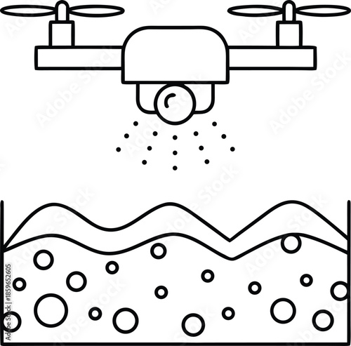 ocean acidification witness drone line art vector illustration on transparent background