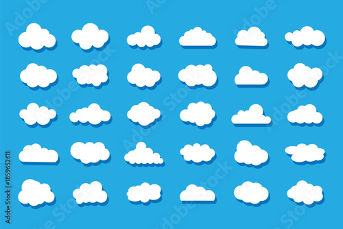Set of cartoon cloud in a flat design . set of vector illustrations of clumpy clouds, cloud bubbles in flat style  . eps 10