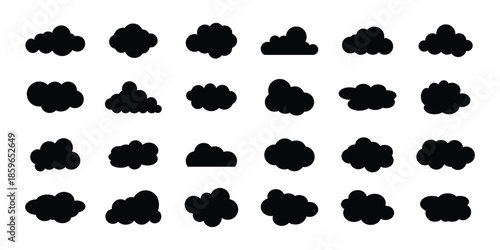 Blue fluffy cloud silhouette. Minimalist clouds set. Abstract vector Blue cloud silhouette collection in cute flat cartoon style for web background. Blue cloud collection. Cloud icon vector set