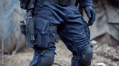 matching navy blue tactical pants with utility pockets