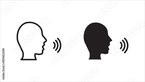 thin line head like voice command icon set, concept of girl or boy singing or speaking and control technology.