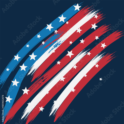 Abstract brush stroke design in red white and blue representing the american flag