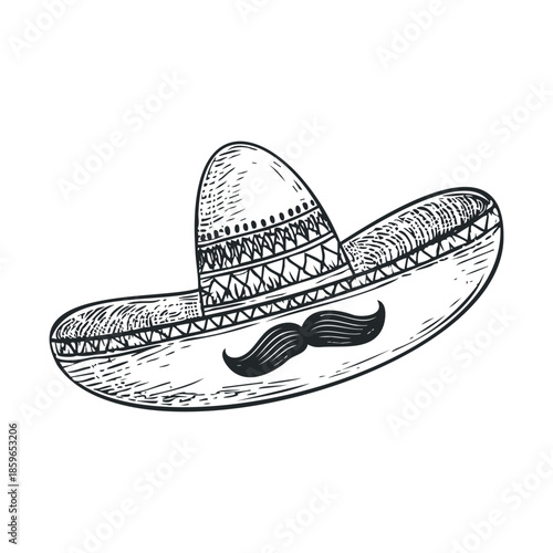 Decorative sombrero with mustache design. Vector illustration