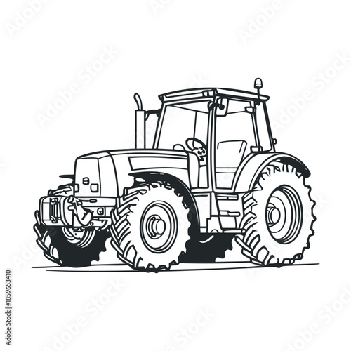 Outline of a tractor for agriculture and farming design purposes. Vector illustration