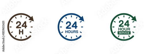 24 hour service icon flat vector illustration on white background, representing round-the-clock order execution, delivery, and customer service operations.