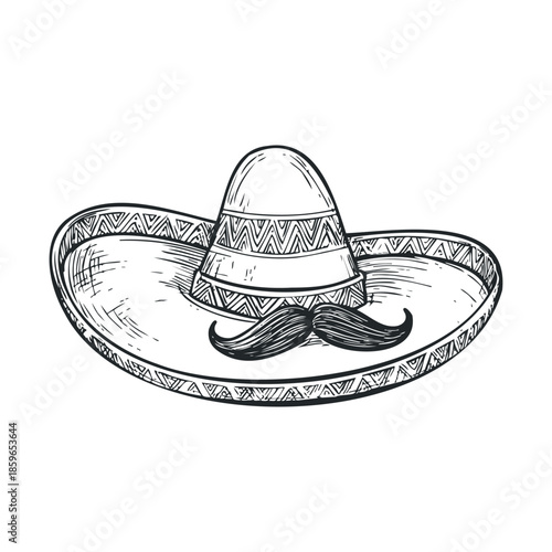 Classic sombrero and mustache for festive celebrations and occasions. Vector illustration
