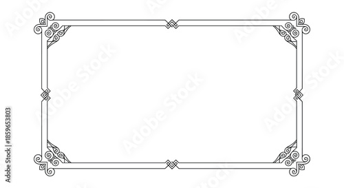 Simple yet elegant rectangular frame with ornate swirling corner elements providing a classic and clean border for certificates or invitations.