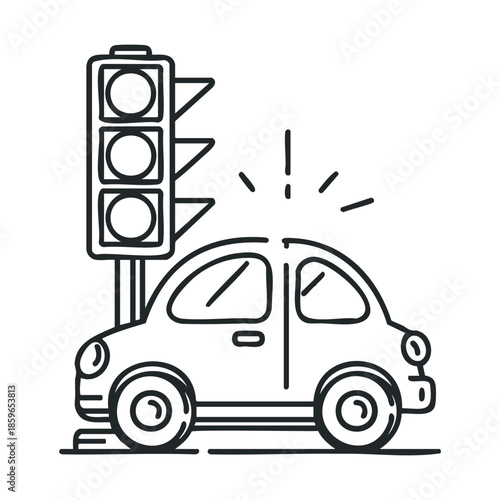 Car waiting at traffic light with signals indicating stop or go. Vector illustration