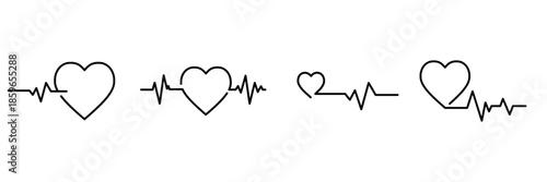 Heartbeat and Heart Pulse Line Icon Collection – Medical Cardiology Love and Health Monitoring Symbols Set