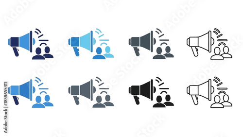 Engaging Vector Icons Depicting Megaphone Announcements, Public Speaking, and Community Outreach for Effective Communication Strategies