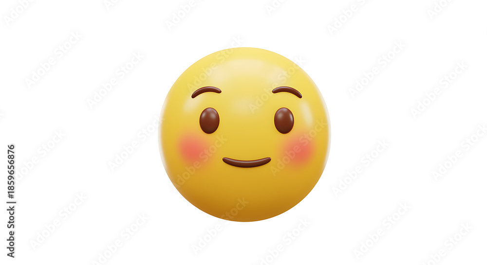 Fototapeta premium Cute smiling yellow emoji face with soft blush cheeks expressing calm happiness and gentle positive emotion