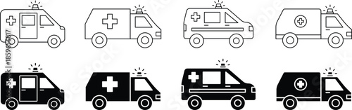 A set Ambulance car icon of Medical car icon set Emergency ambulance car icon set .eps10