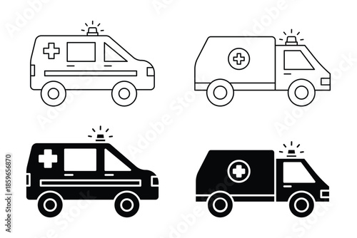 A set Ambulance car icon of Medical car icon set Emergency ambulance car icon set .eps10