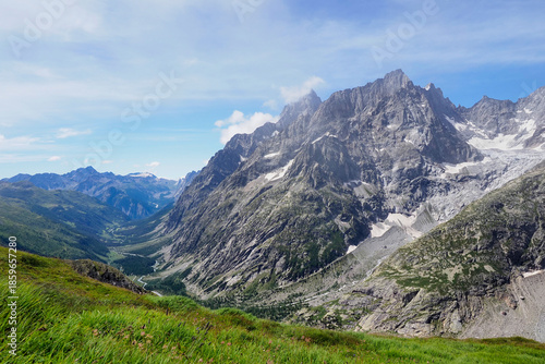 The Mont Blanc massif at the border of France, Italy, and Switzerland, showcasing Europe’s highest alpine landscape.