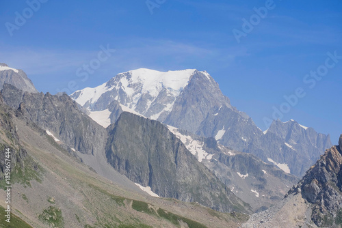 The Mont Blanc massif at the border of France, Italy, and Switzerland, showcasing Europe’s highest alpine landscape.
