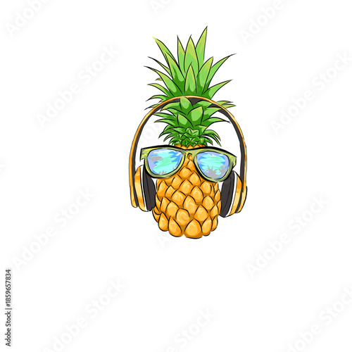 pineapple with glasses and earphones