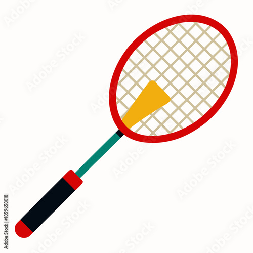 Vibrant badminton racket with shuttlecock in action