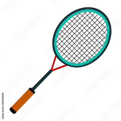 Vibrant tennis racket with orange handle and teal frame