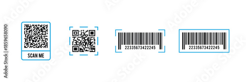 QR Code and Barcode Scan Icon Set  Modern Line Vector Symbols for Scanner, Payment, Inventory and Digital Access . eps10