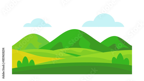 flat green hills landscape calm nature scene whi for web and graphic design
