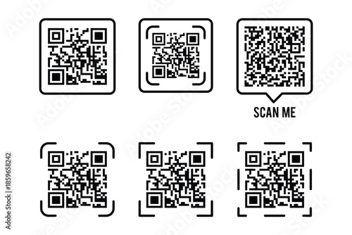 QR code set. Scan Me. Scan qr code icon. Abstract Vector modern bar code sample for smartphone scanning isolated on white background.eps10