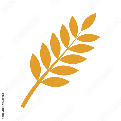 Golden wheat or oat branch with leaves on transparent background leaf plant nature isolated icon flat design simple yellow orange grain stem foliage botany agriculture