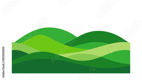 flat nature scene with layered green hills simple for web and graphic design