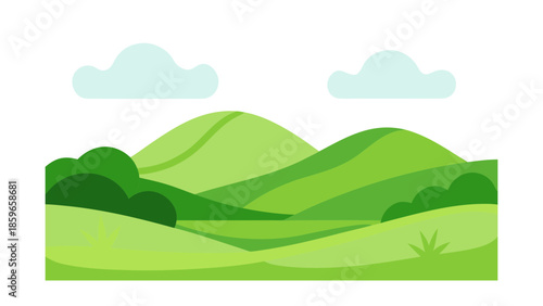 flat green hills landscape calm nature scene whi for web and graphic design
