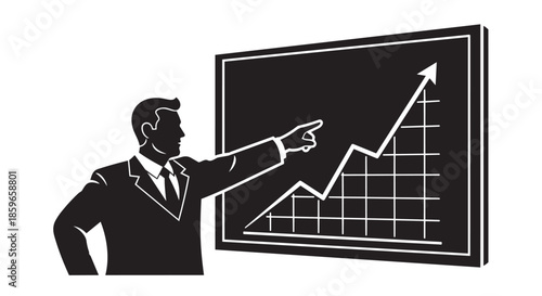 Businessman presenting an upward trend on a chart, indicating successful business growth and progress
