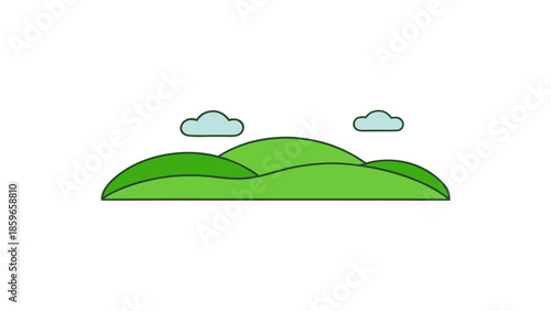 green rolling hills with clouds flat illustration for web and graphic design