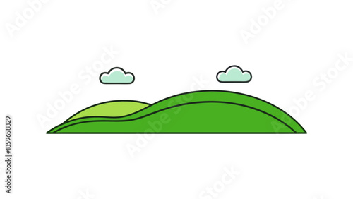 green rolling hills with simple clouds flat vecto for web and graphic design
